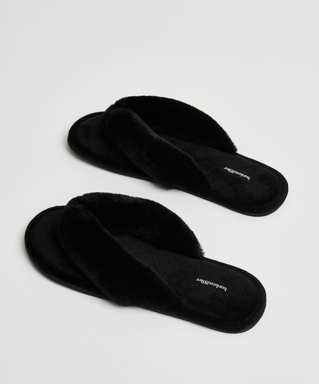 Slippers Velours fur, Svart