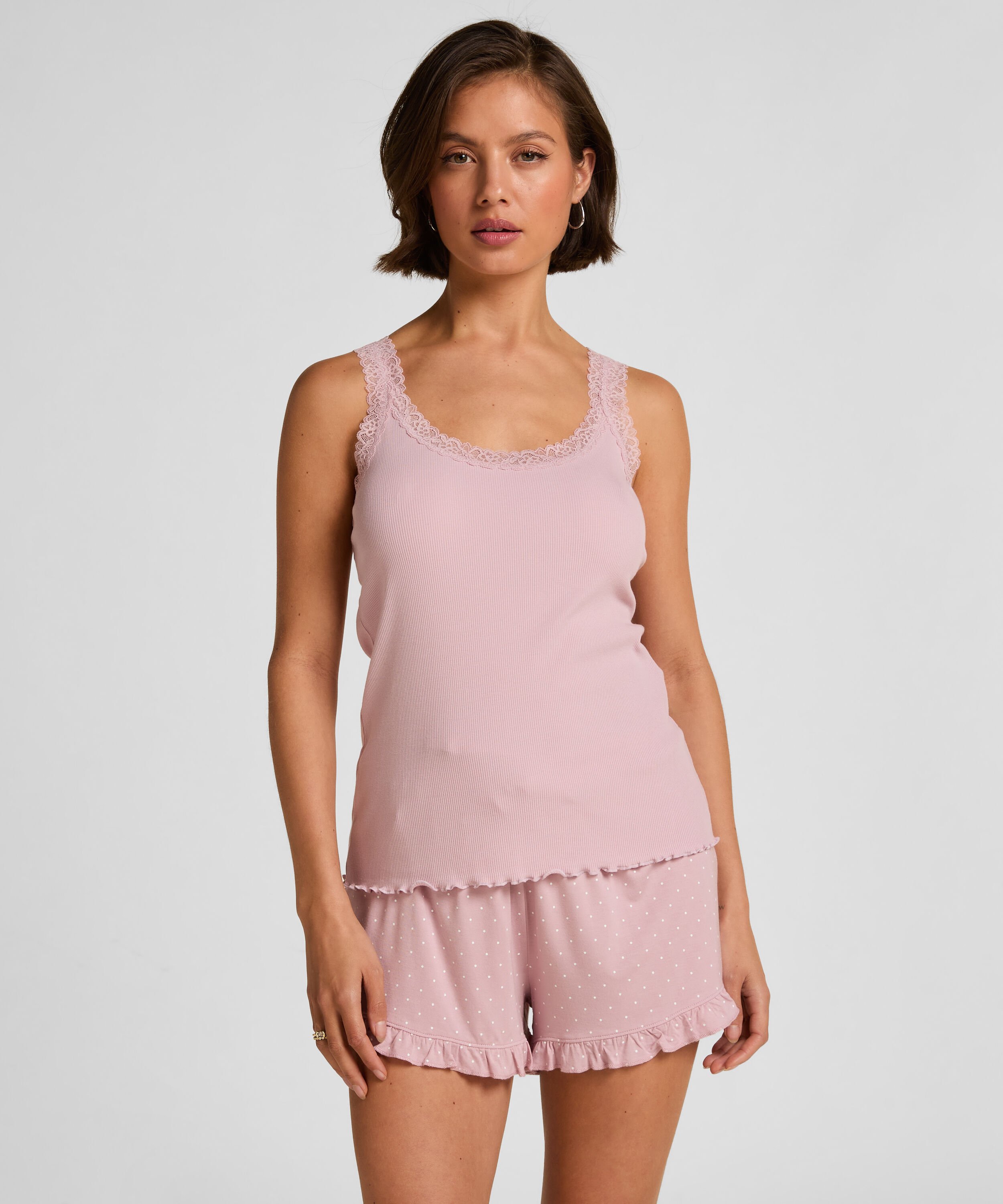 Jersey Ruffled Shorts, Rosa