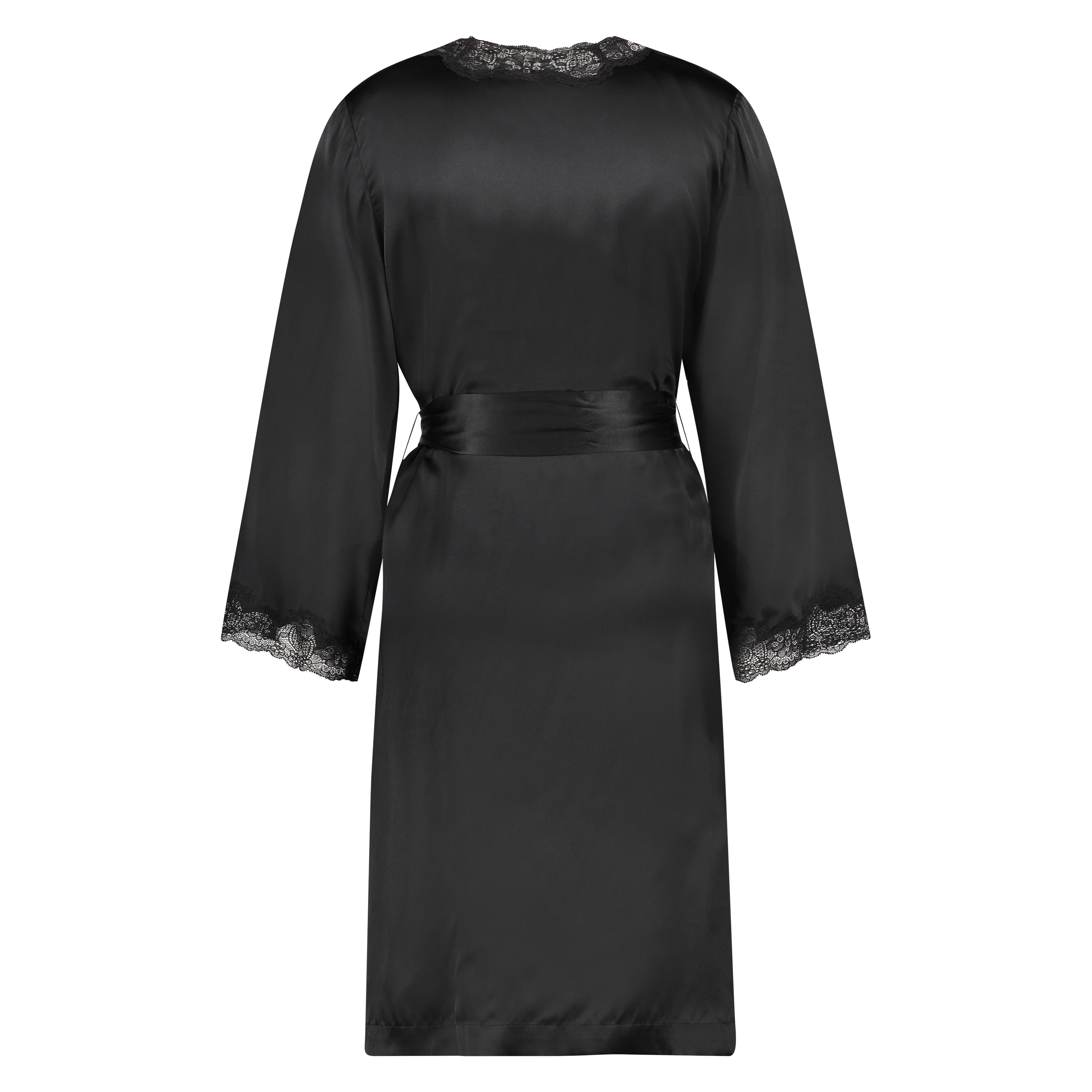 Silkekimono med blonder, Svart, main