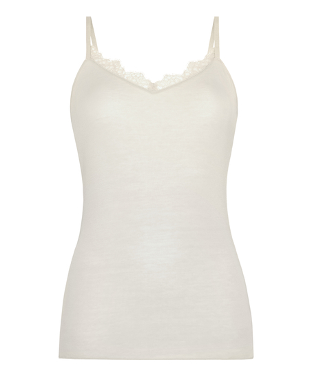 super soft V-hals cami med blonder og kashmir, Hvit