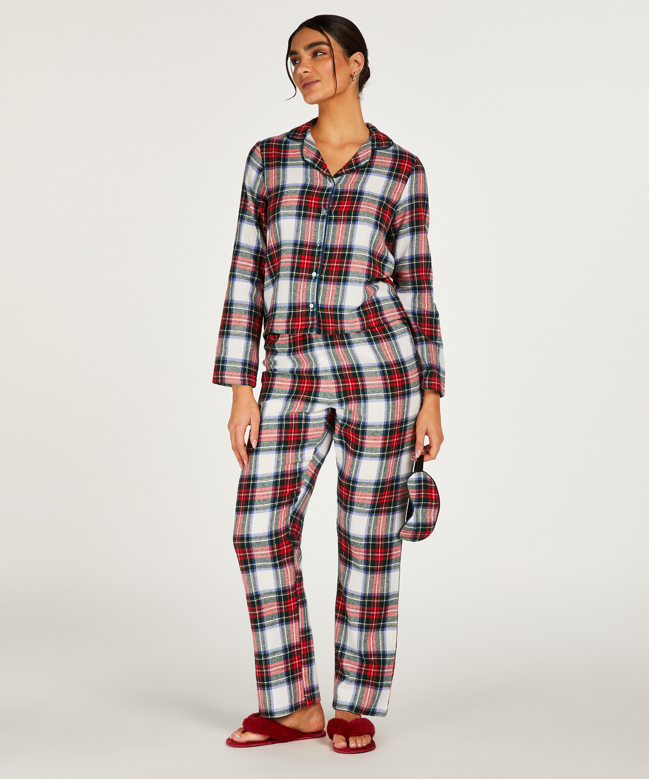 Twill Check pysjamassett, Hvit