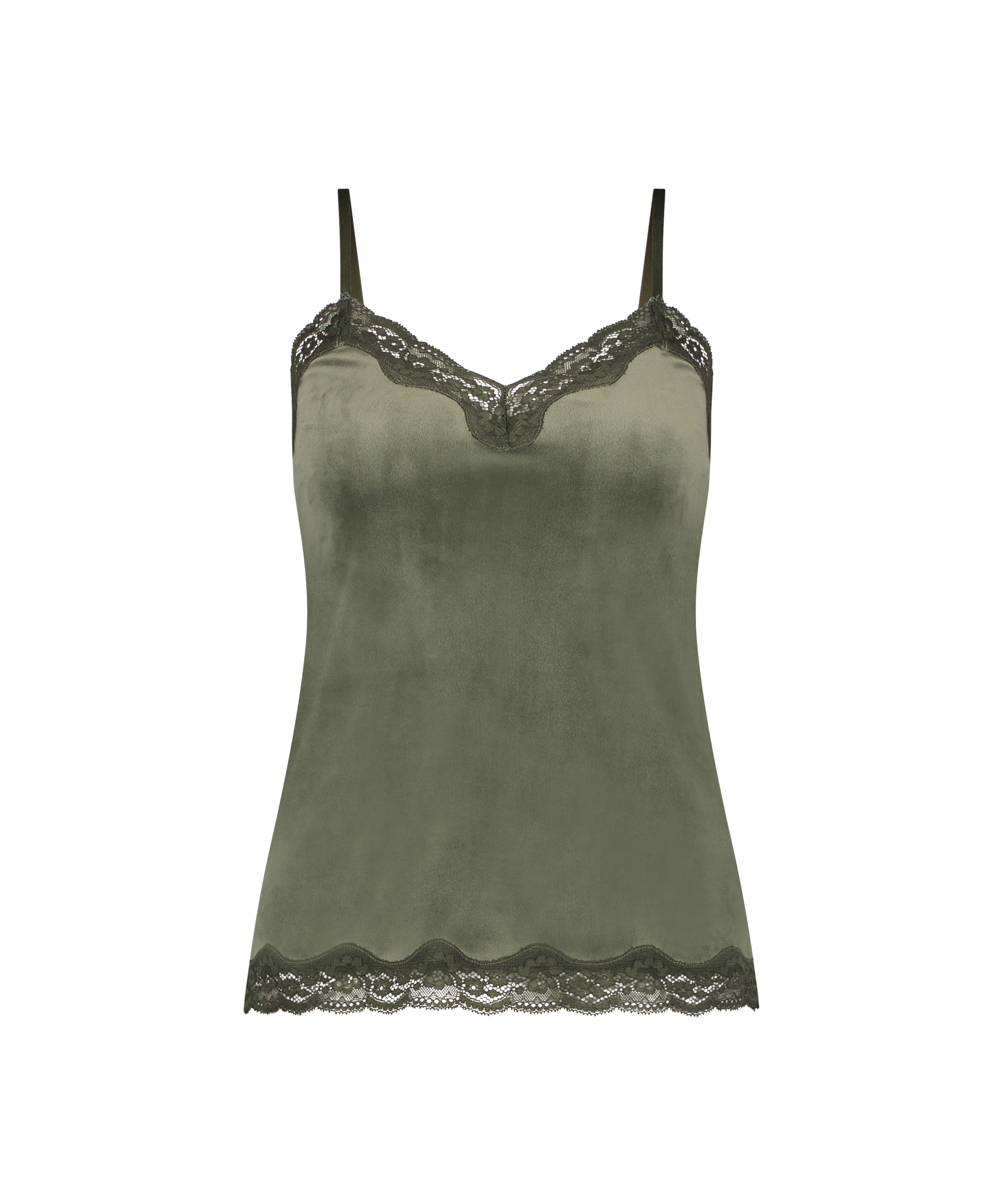 Cami-topp Velours Lace, Gr&oslash;nn, main