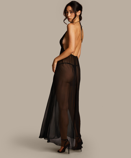 Satin Chiffon kjole Lily, Svart