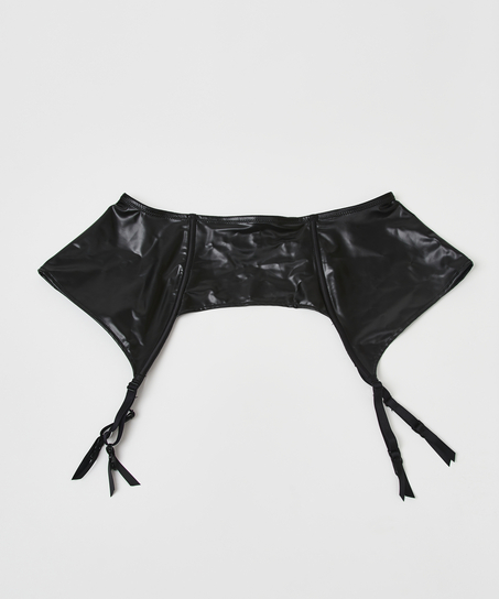 Private hofteholder med lærlook, Svart