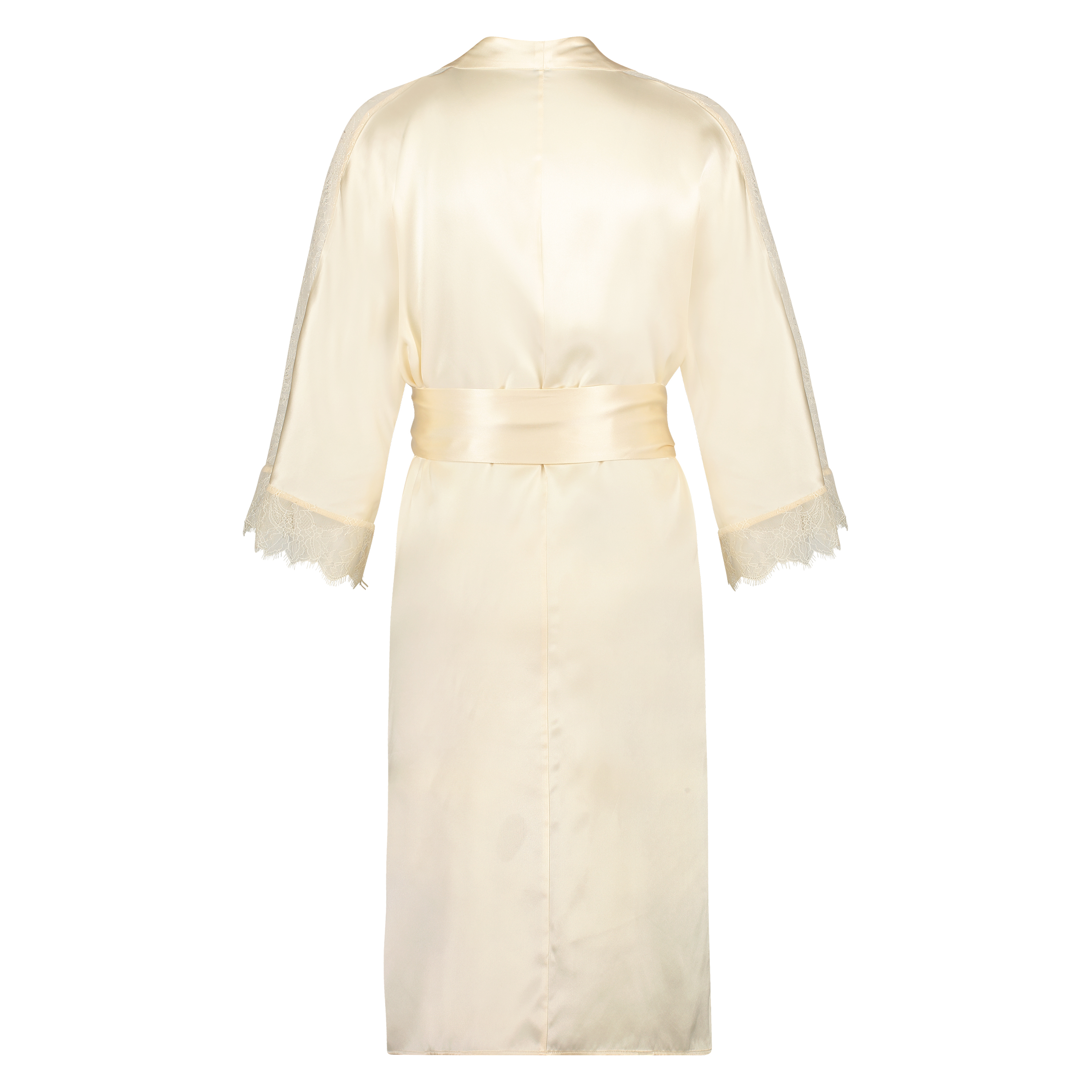 Silkekimono med blonder, Beige, main