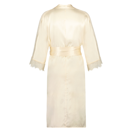 Silkekimono med blonder, Beige