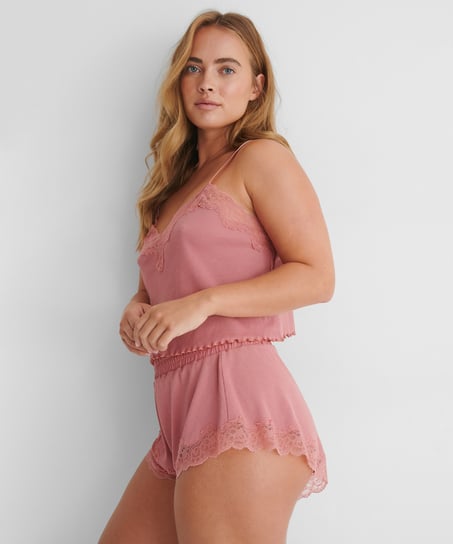 Mia HKM x NA-KD rib lace cami, Rosa