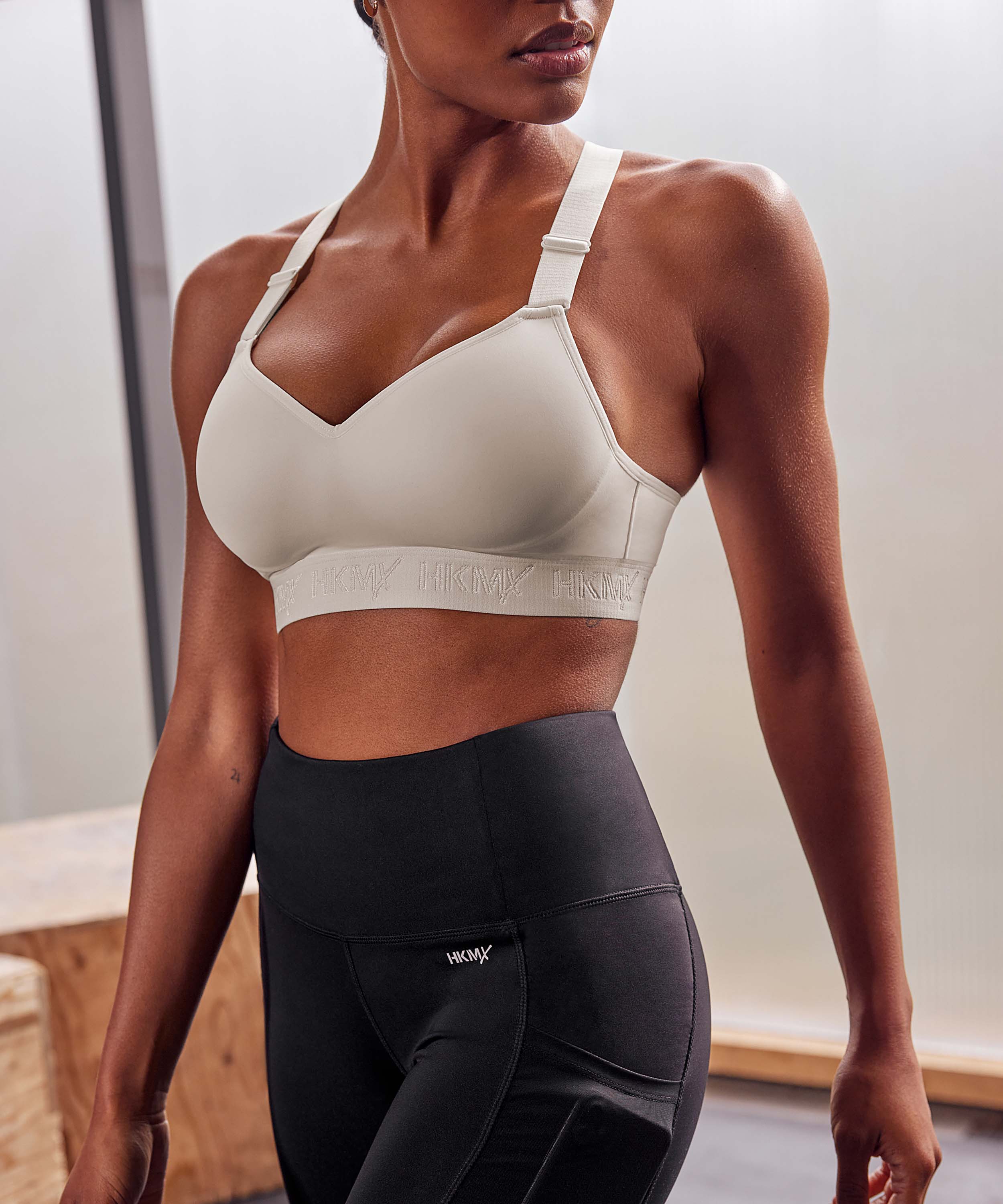 HKMX High waisted sport leggings Ruched, Svart, main