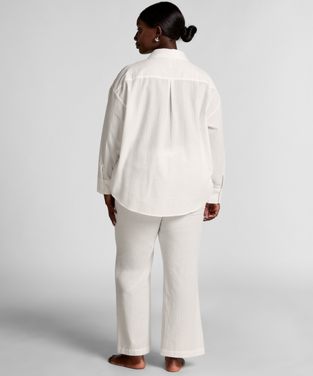 Pyjamabukserr bomull Seersucker, Hvit