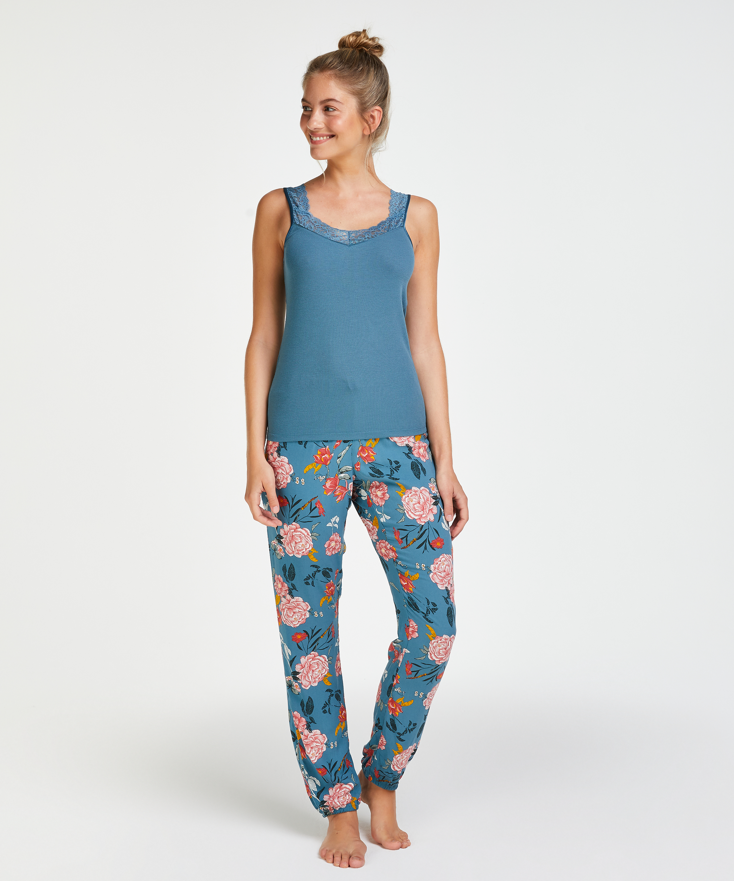 Ribbestrikket singlet med blonder, Gr&oslash;nn, main