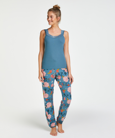 Ribbestrikket singlet med blonder, Gr&oslash;nn