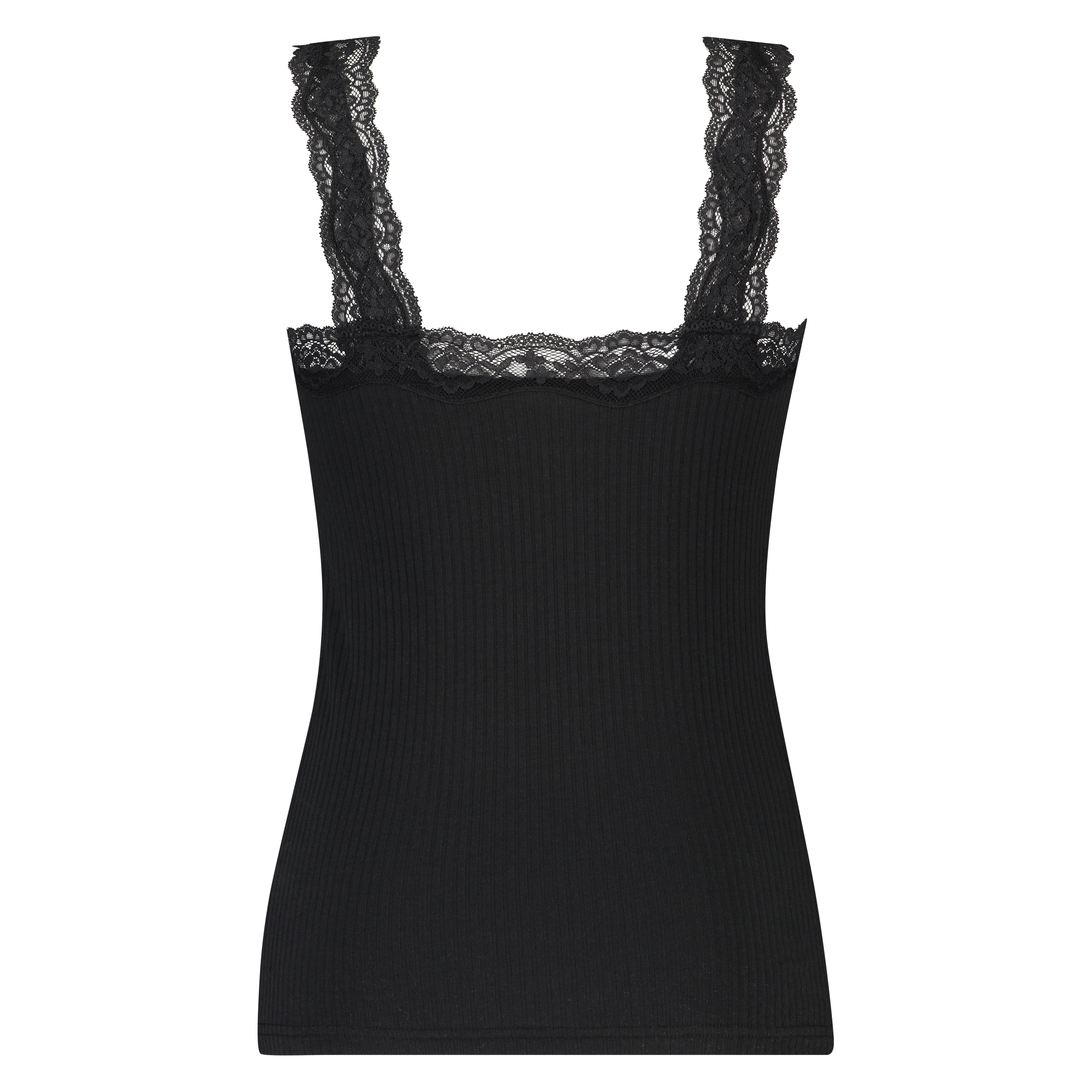 Rib Cami Lace topp, Svart, main