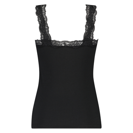 Rib Cami Lace topp, Svart