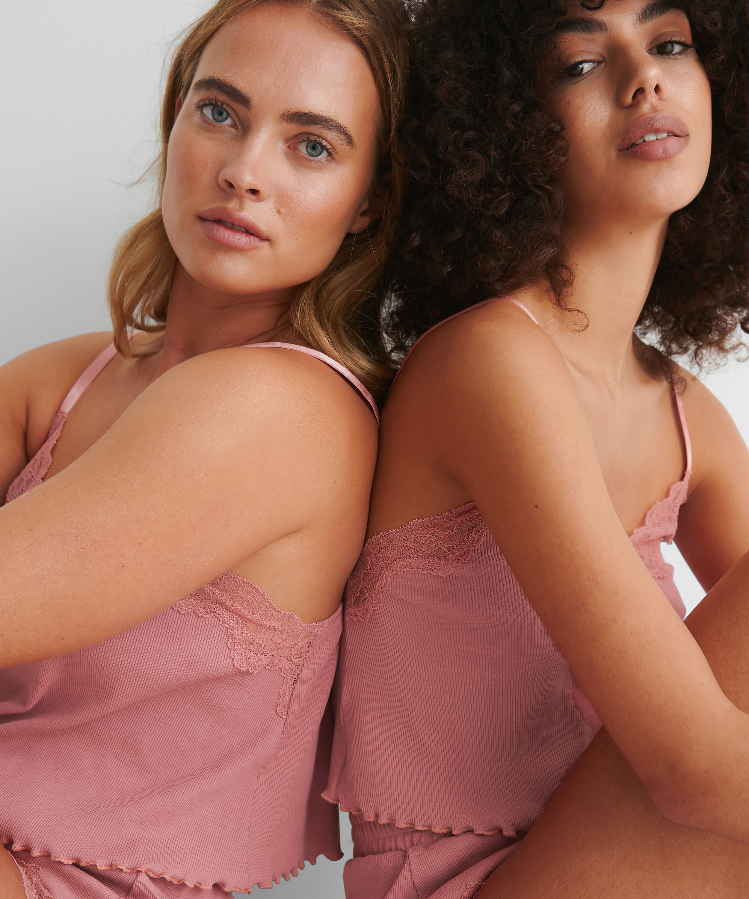 Mia HKM x NA-KD rib lace cami, Rosa, main