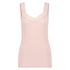 Ribbestrikket singlet med blonder, Rosa