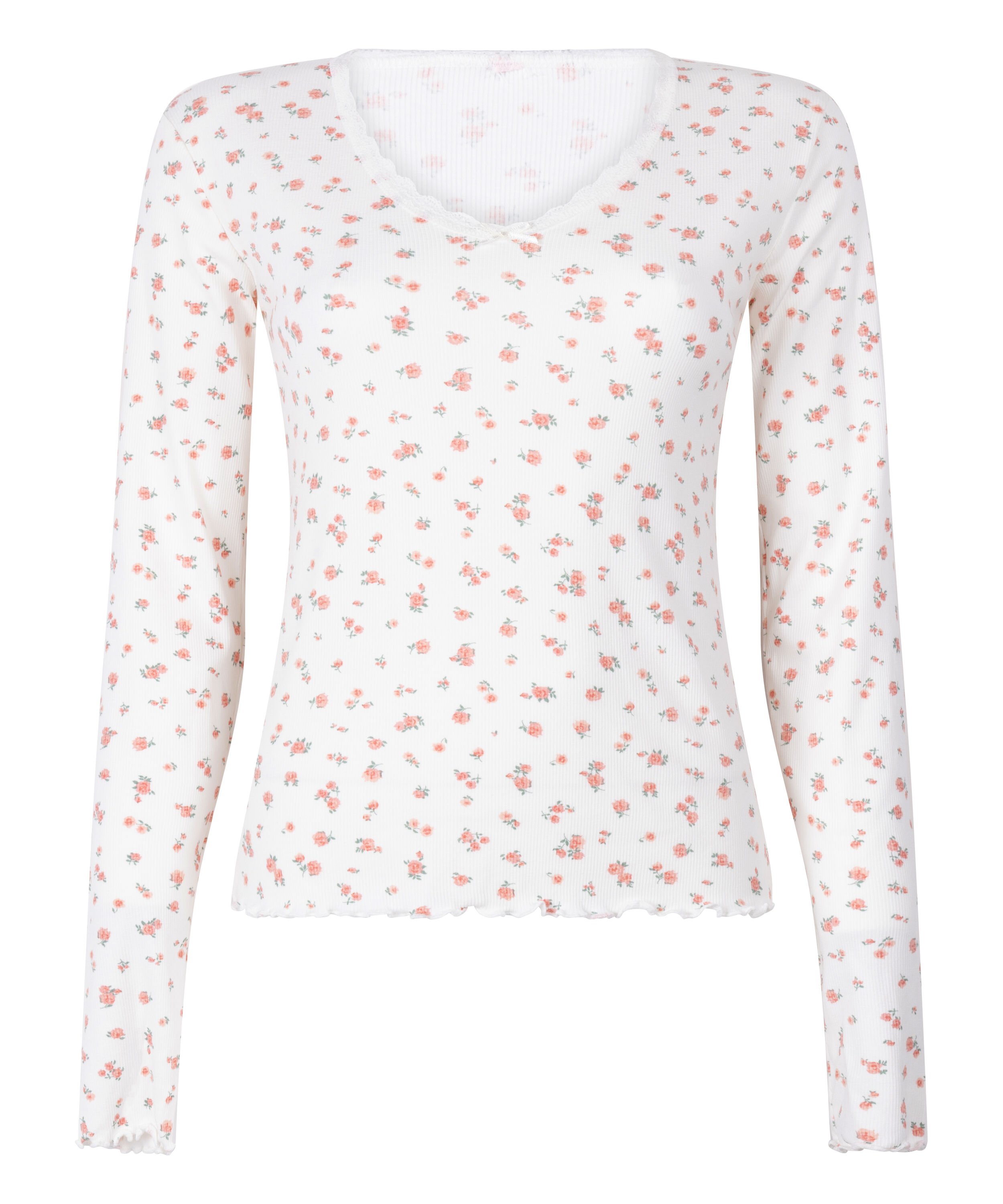 Ribbestrikket pyjamasoverdel, Hvit