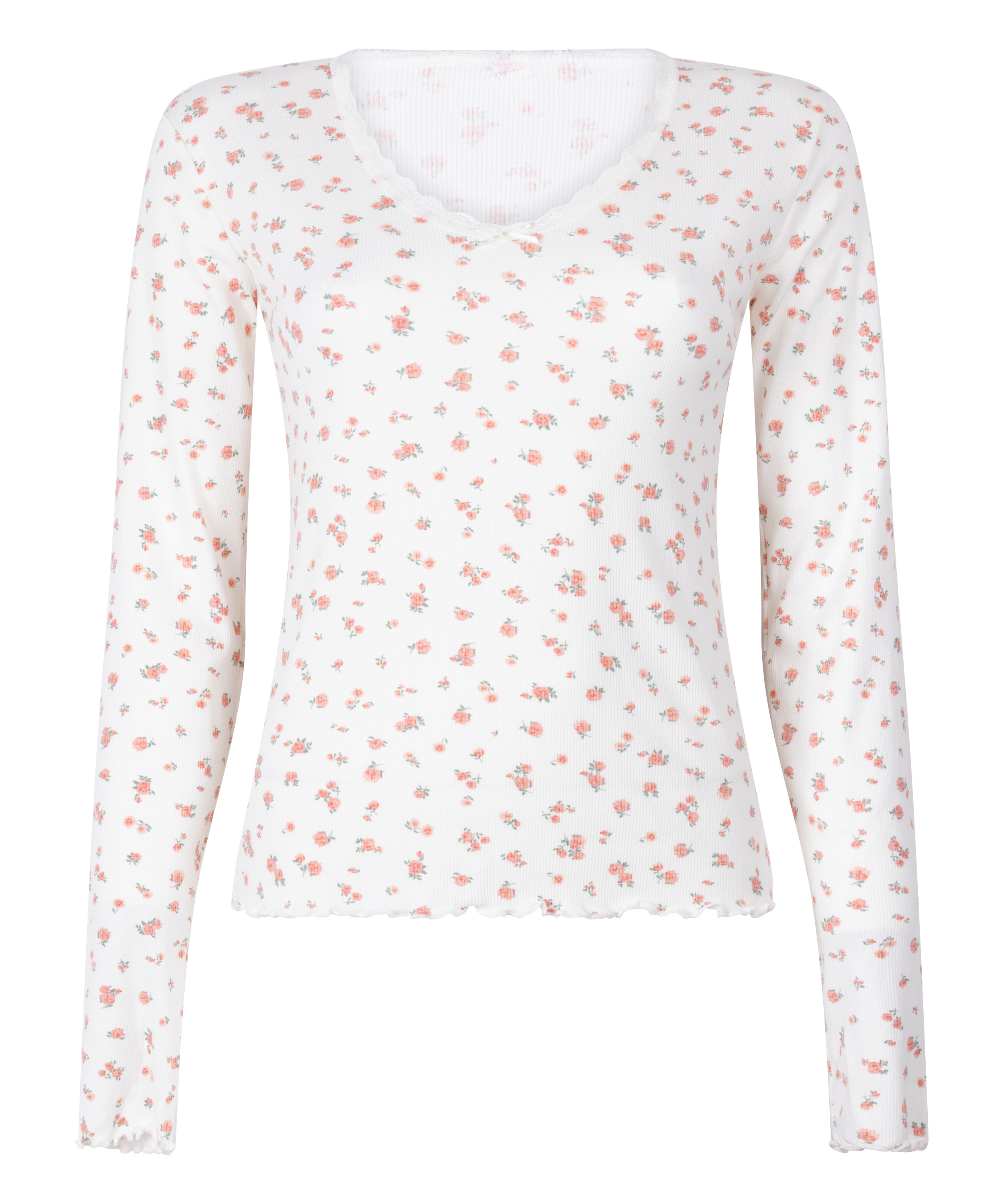 Ribbestrikket pyjamasoverdel, Hvit, main