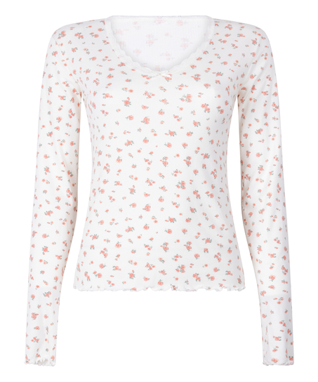 Ribbestrikket pyjamasoverdel, Hvit