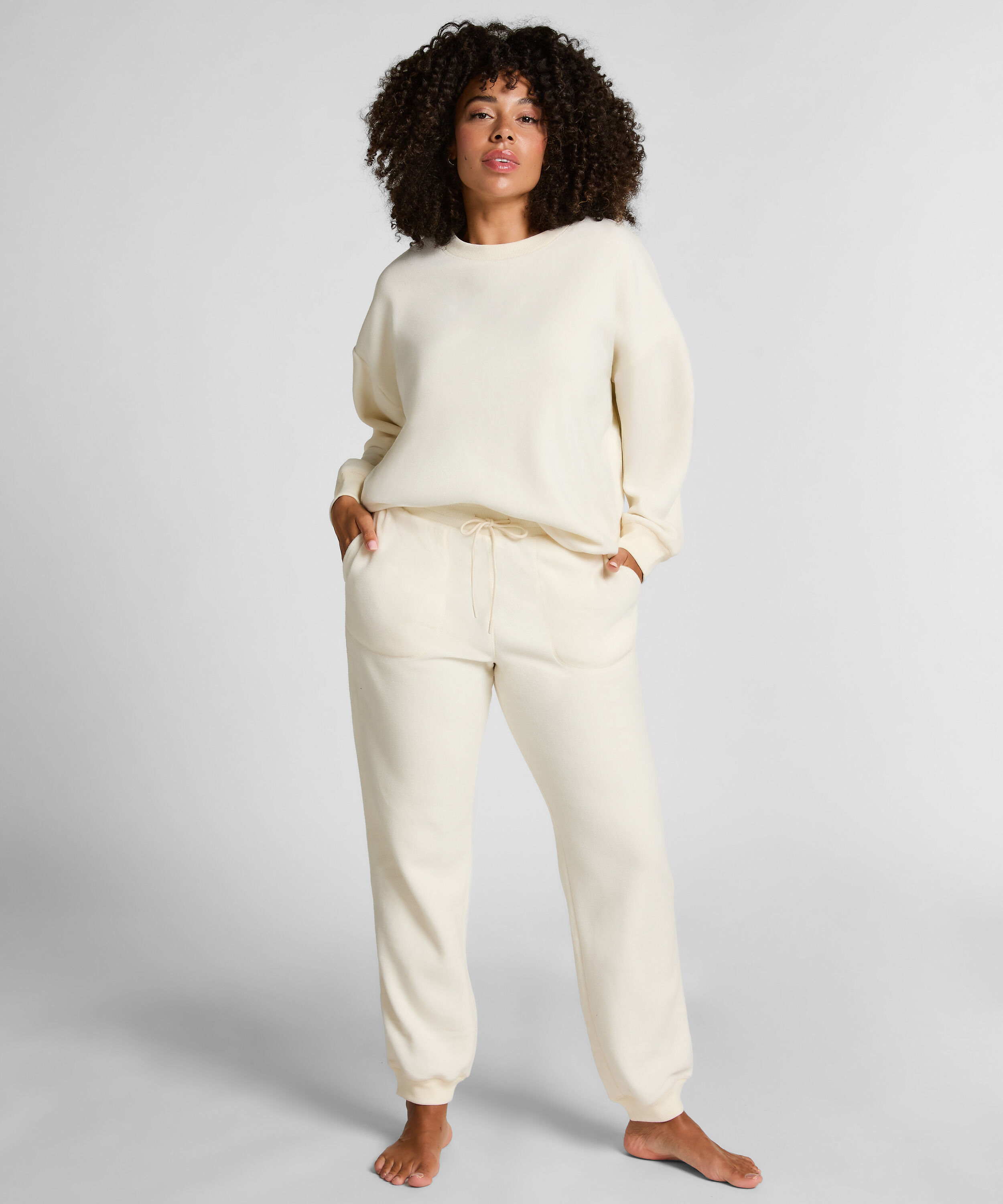 Jogger sporty fleece, Hvit