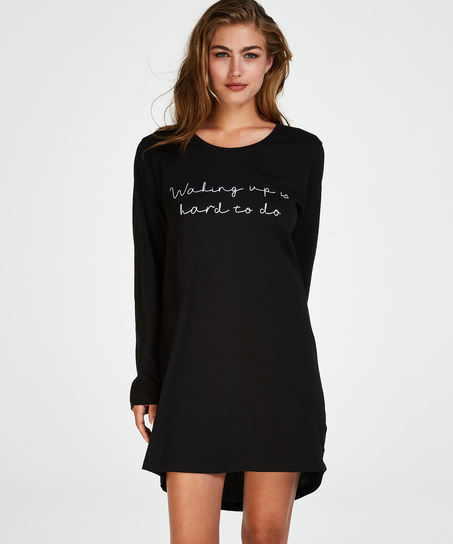 Round Neck Nightshirt, Svart
