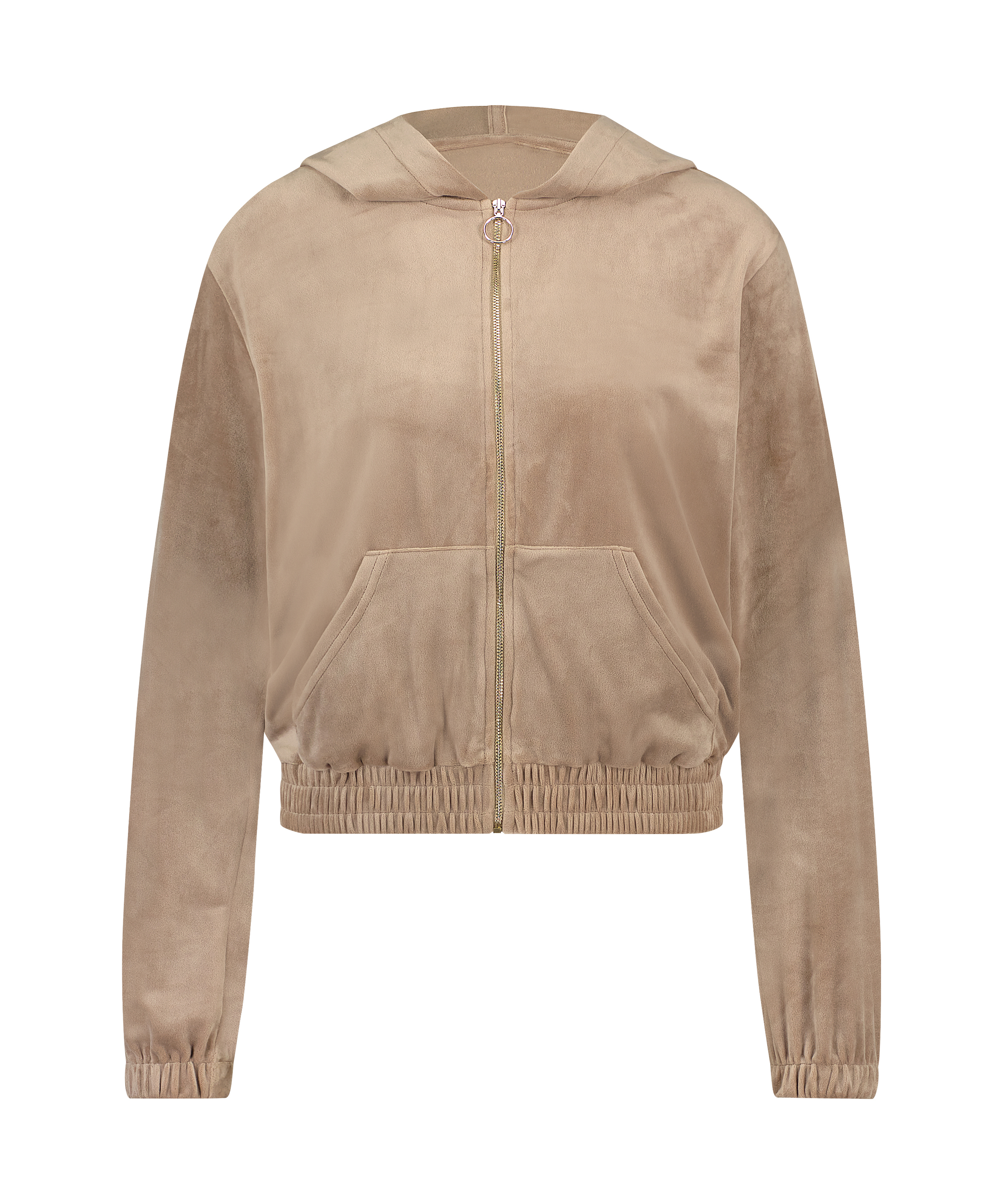 Hoodie jakke i velur, Brun, main