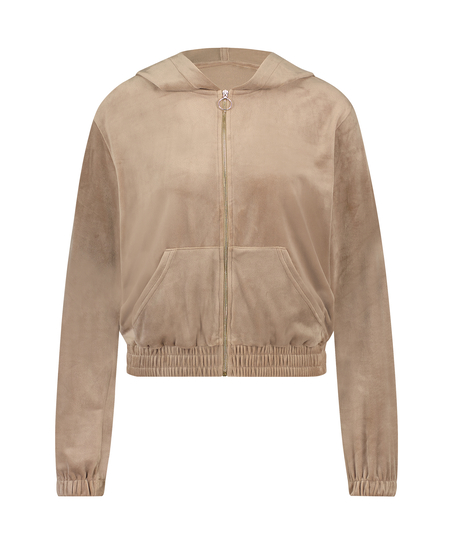 Hoodie jakke i velur, Brun