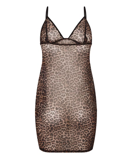 Leopard slipkjole i netting, Svart