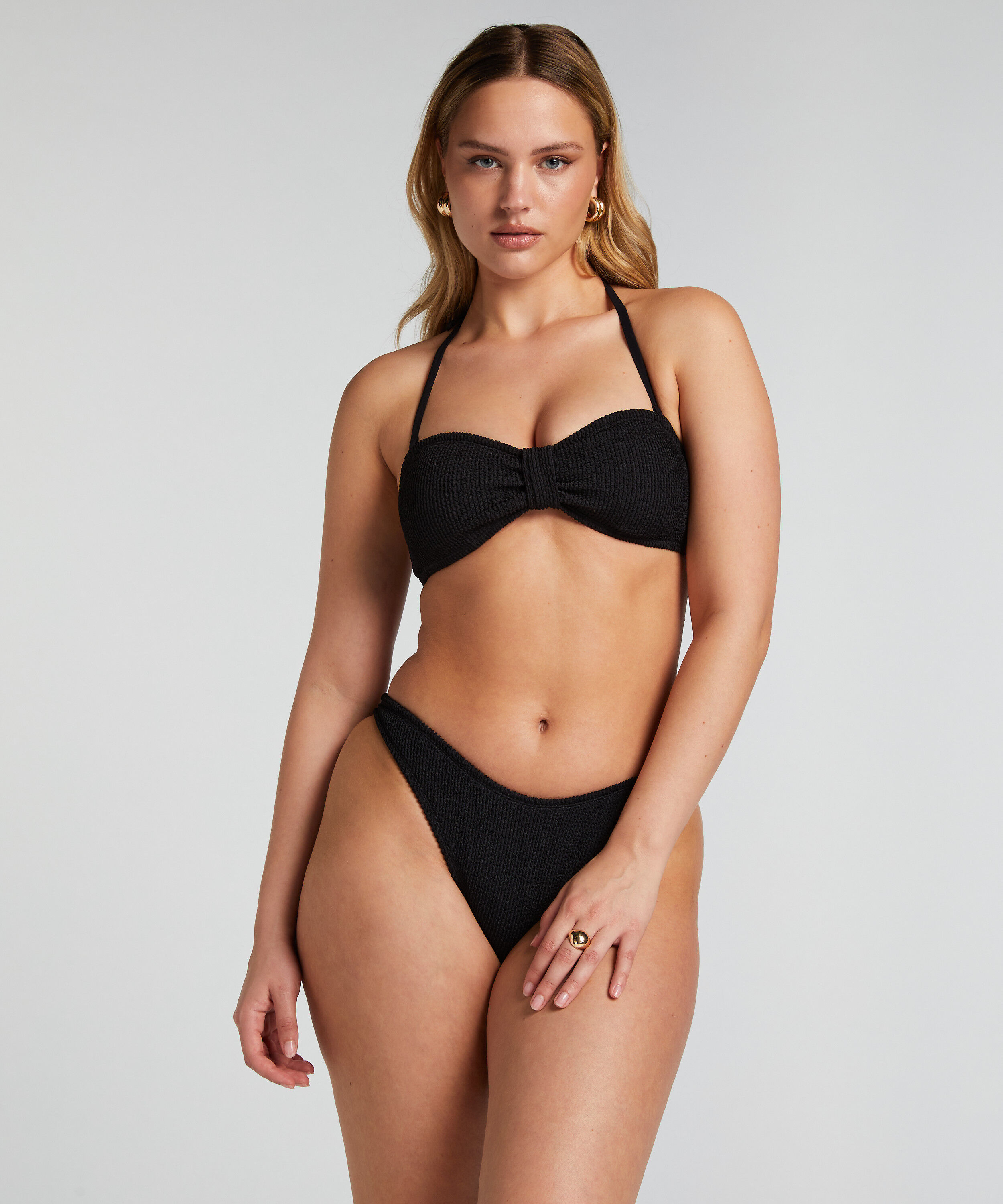 Høykuttet Bikini Underdel Crinkle, Svart