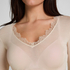 super soft bluse med V-hals og kashmir, Beige