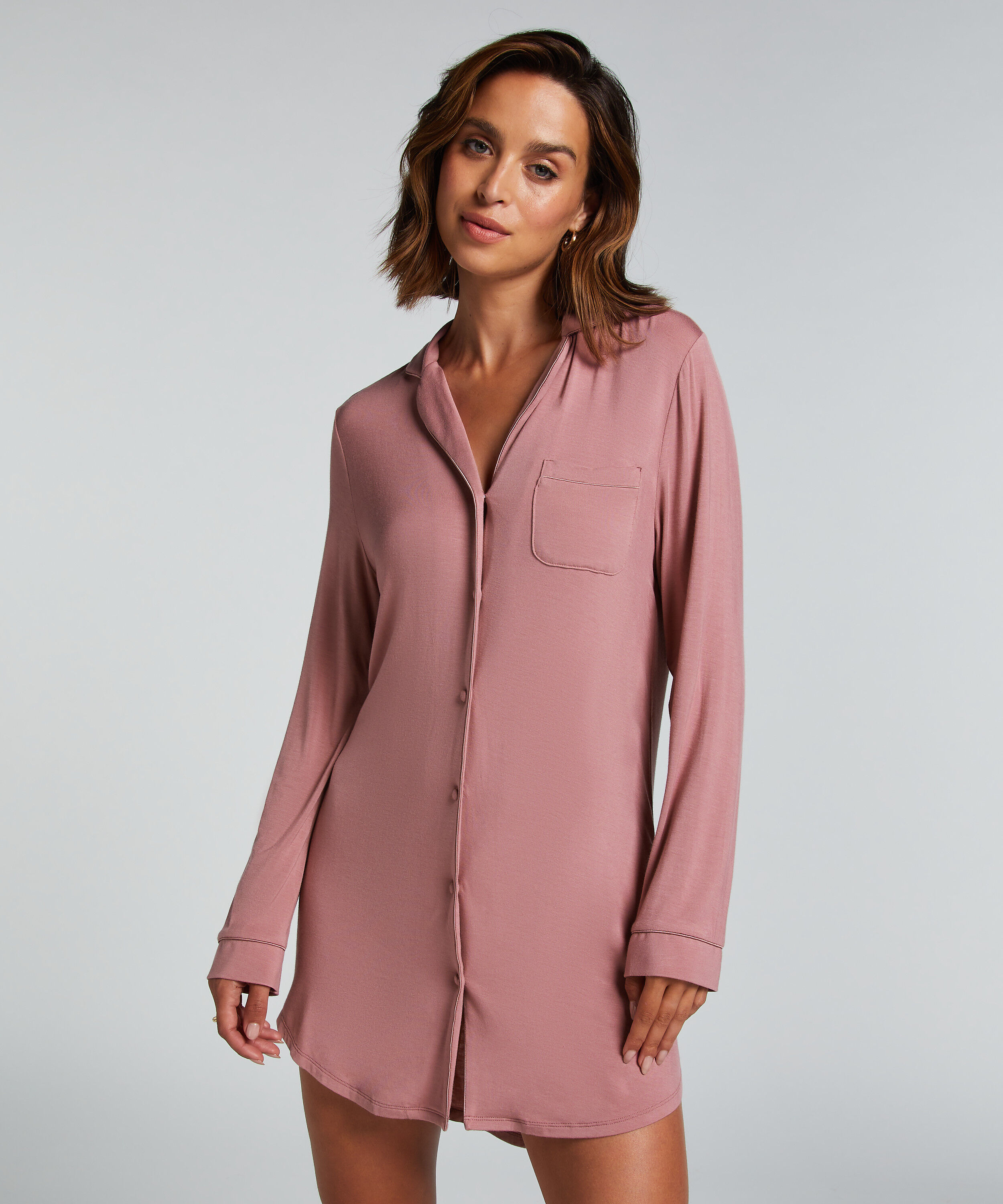Essential langermet skjortekjole i jerseystoff, Rosa