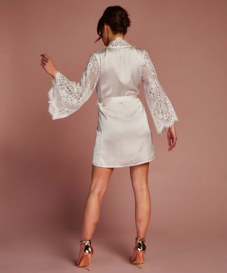 Kimono med heldekkende blonder, Hvit