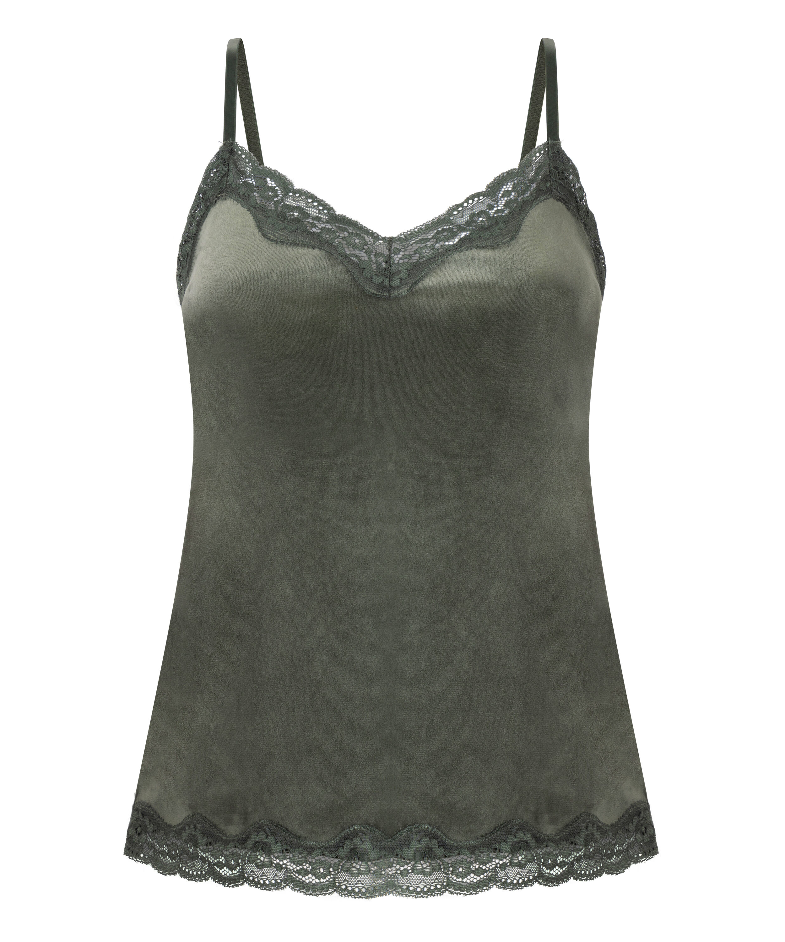 Cami-topp Velours Lace, Gr&oslash;nn