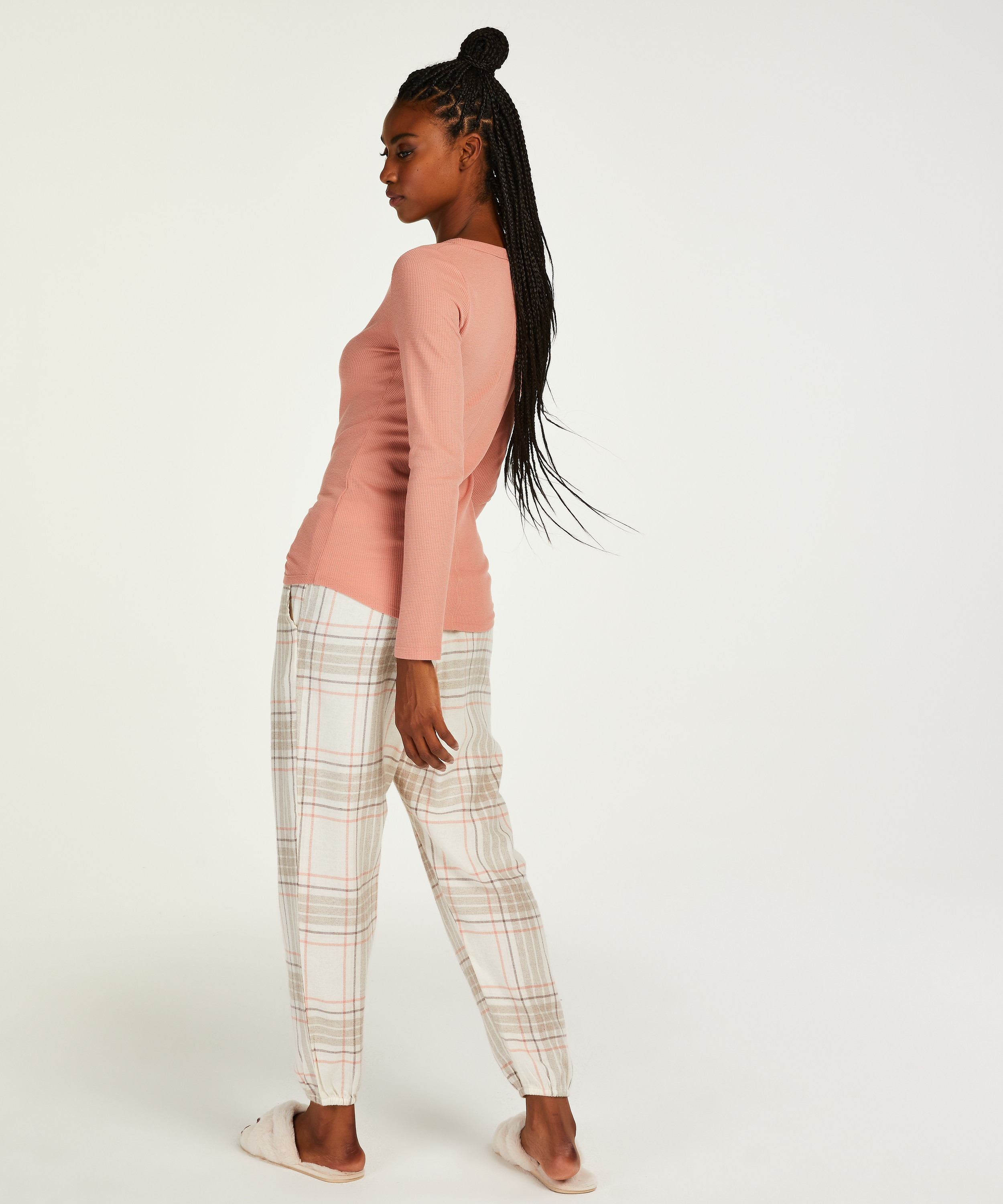 Tall Twill Check pysjamasbukse, Grå, main