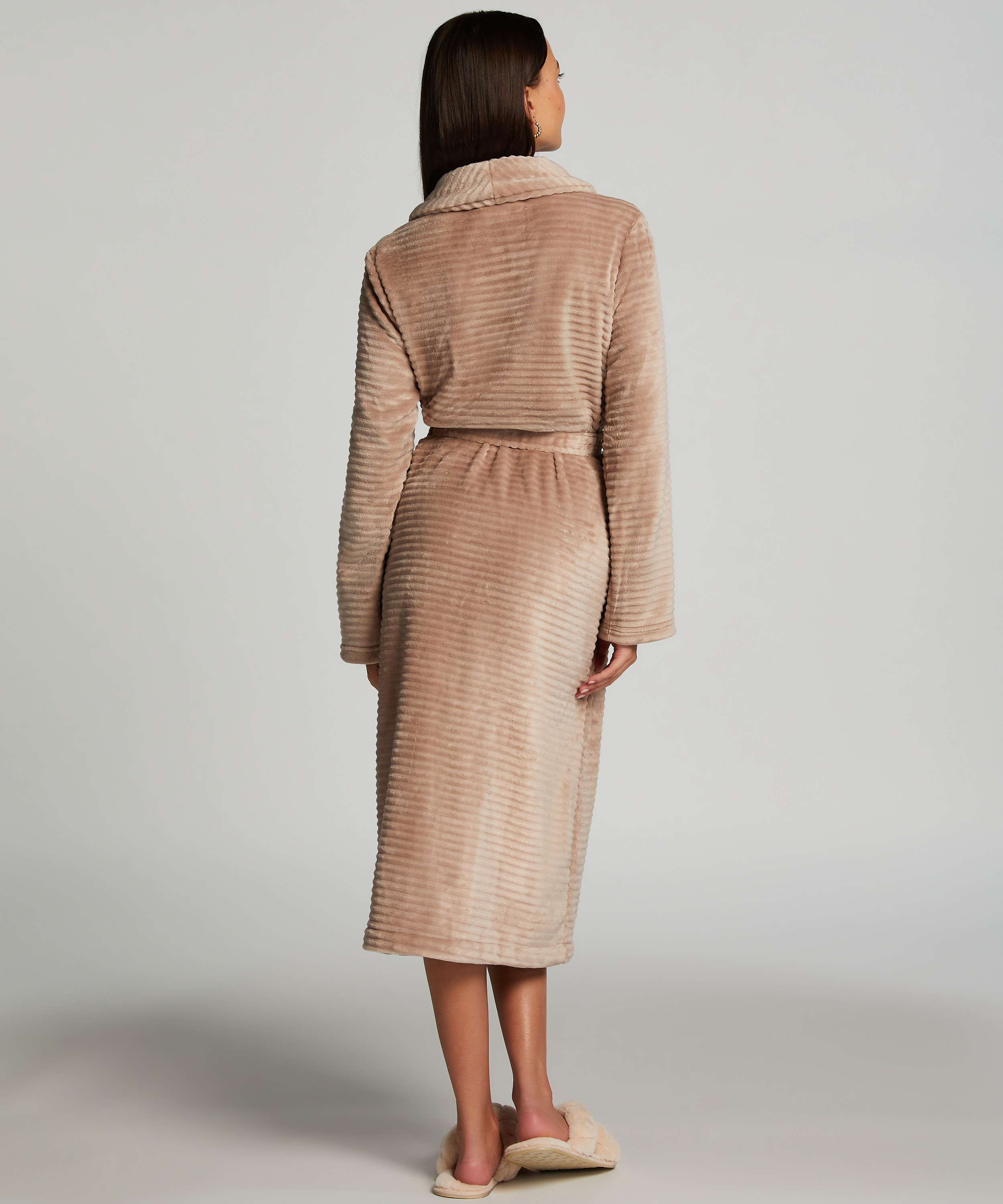 Fleece rib lang badekåpe, Beige, main