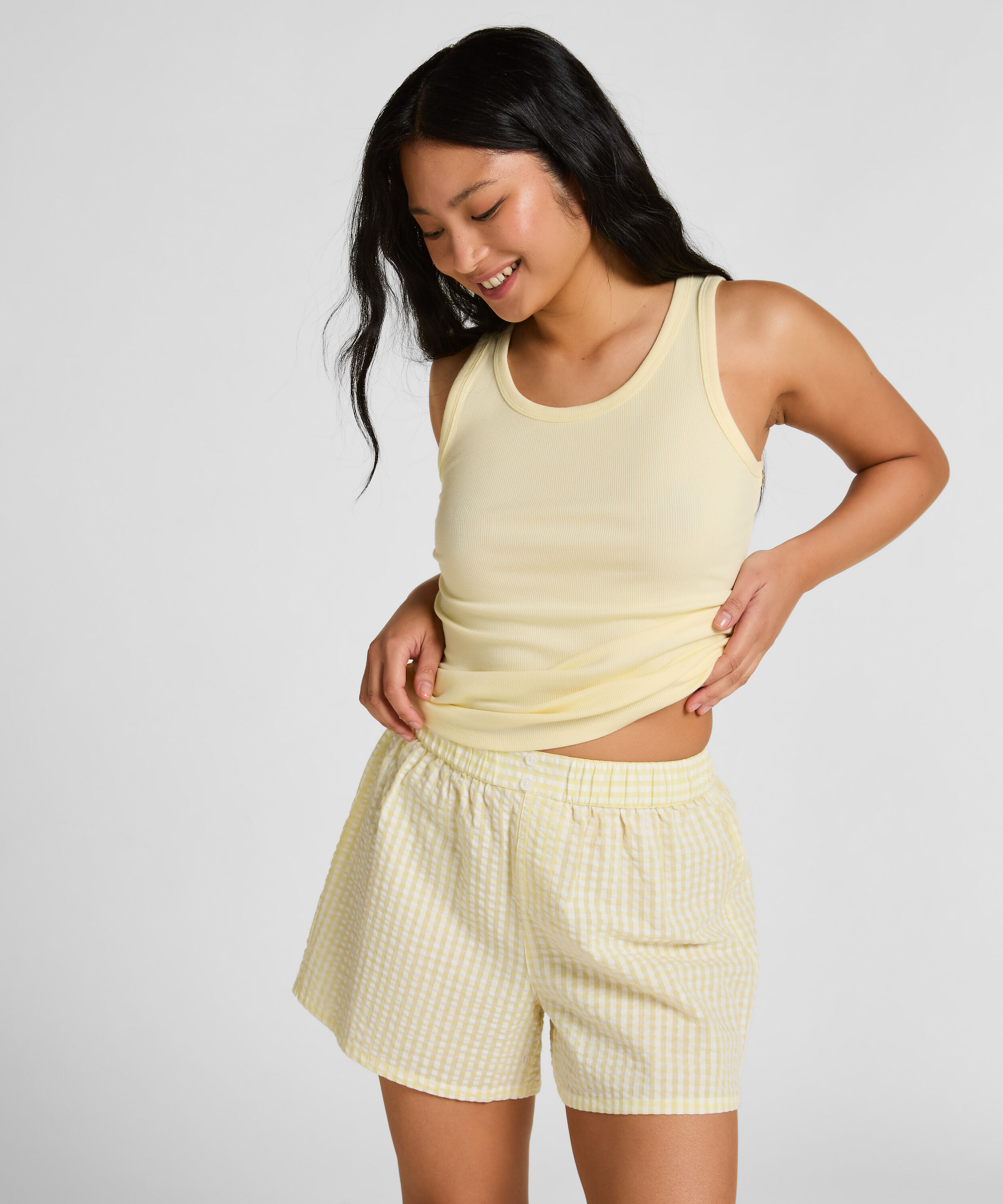 Pyjamasshorts Seersucker, Gul Pyjamasshorts Seersucker, Gul