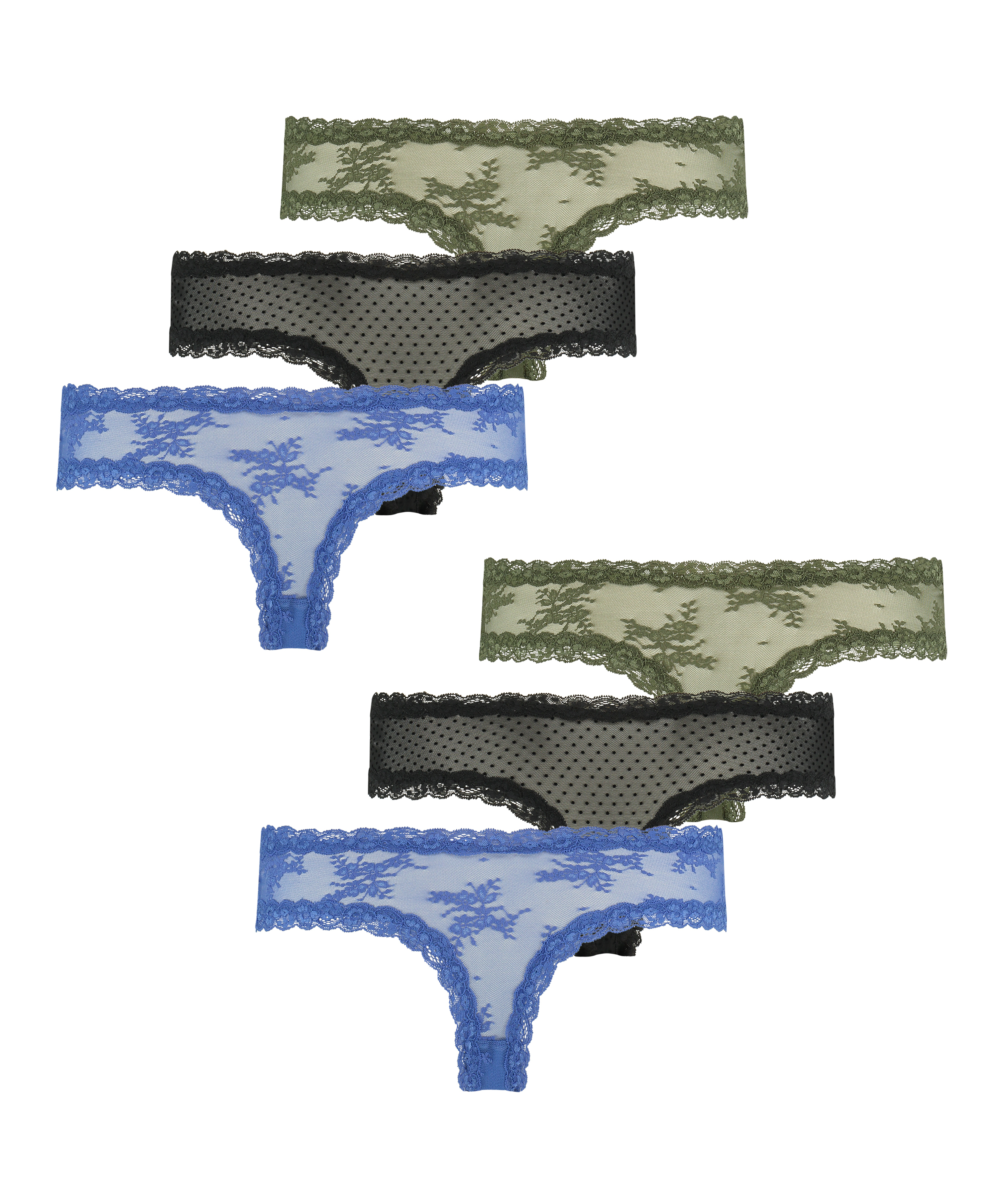 V-formet brasiliansk truse i mesh 6-pakning, Blå, main