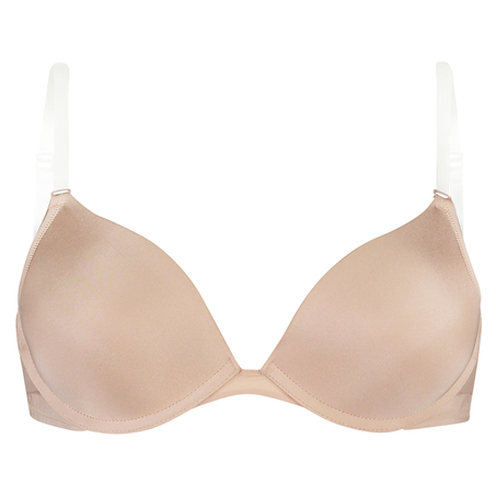 Vattert bh med bøyle stroppefri push-up Transparent Back, Beige
