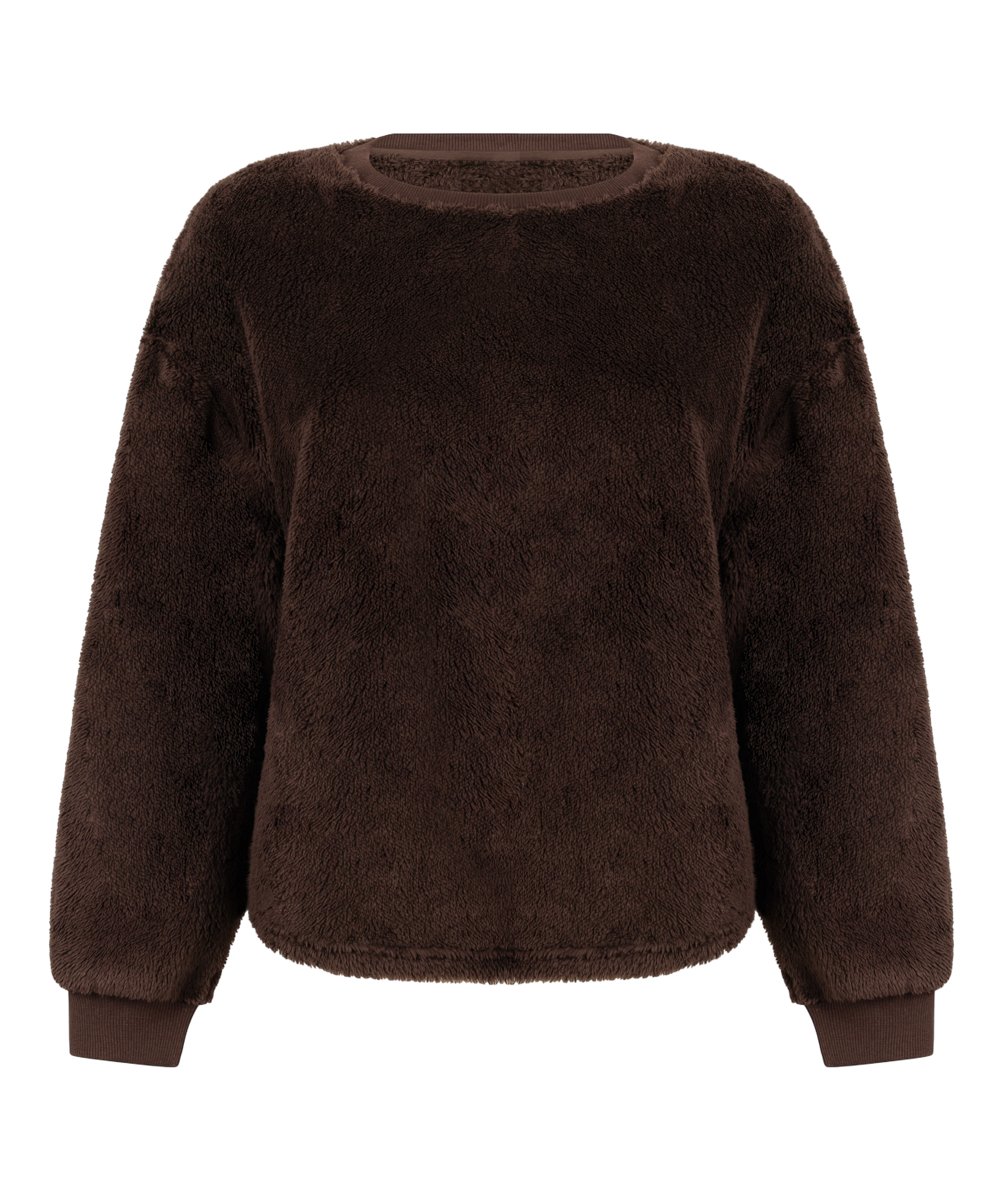Langermet Topp Fluffy Fleece, Brun, main