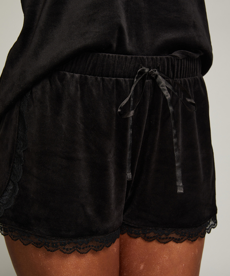 Velvet lace shorts, Svart