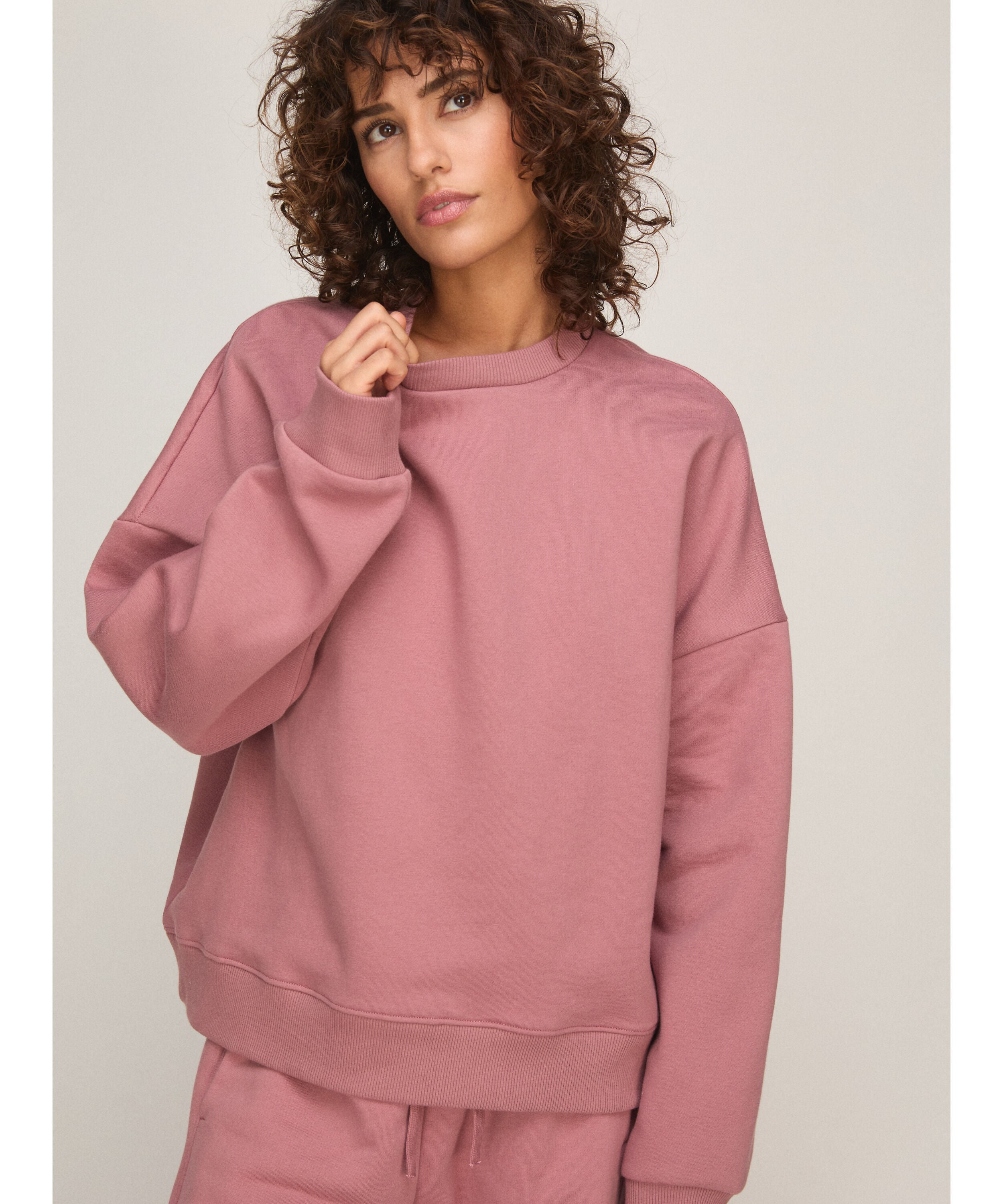 Sweat med Rund Hals i Børstet Sweatstoff, Rosa Sweat med Rund Hals i Børstet Sweatstoff, Rosa