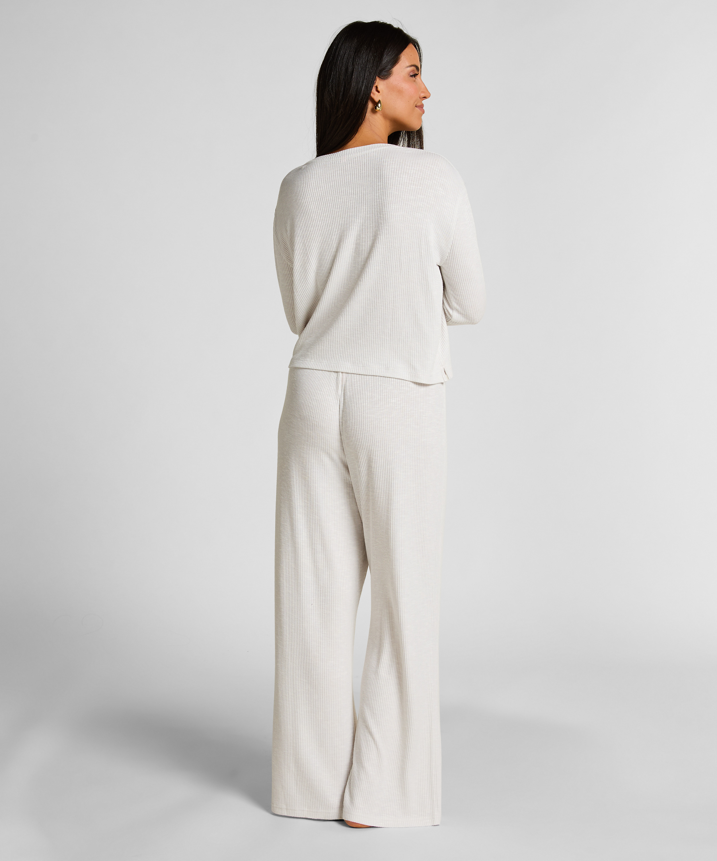 Langermet pyjamastopp, Beige, main