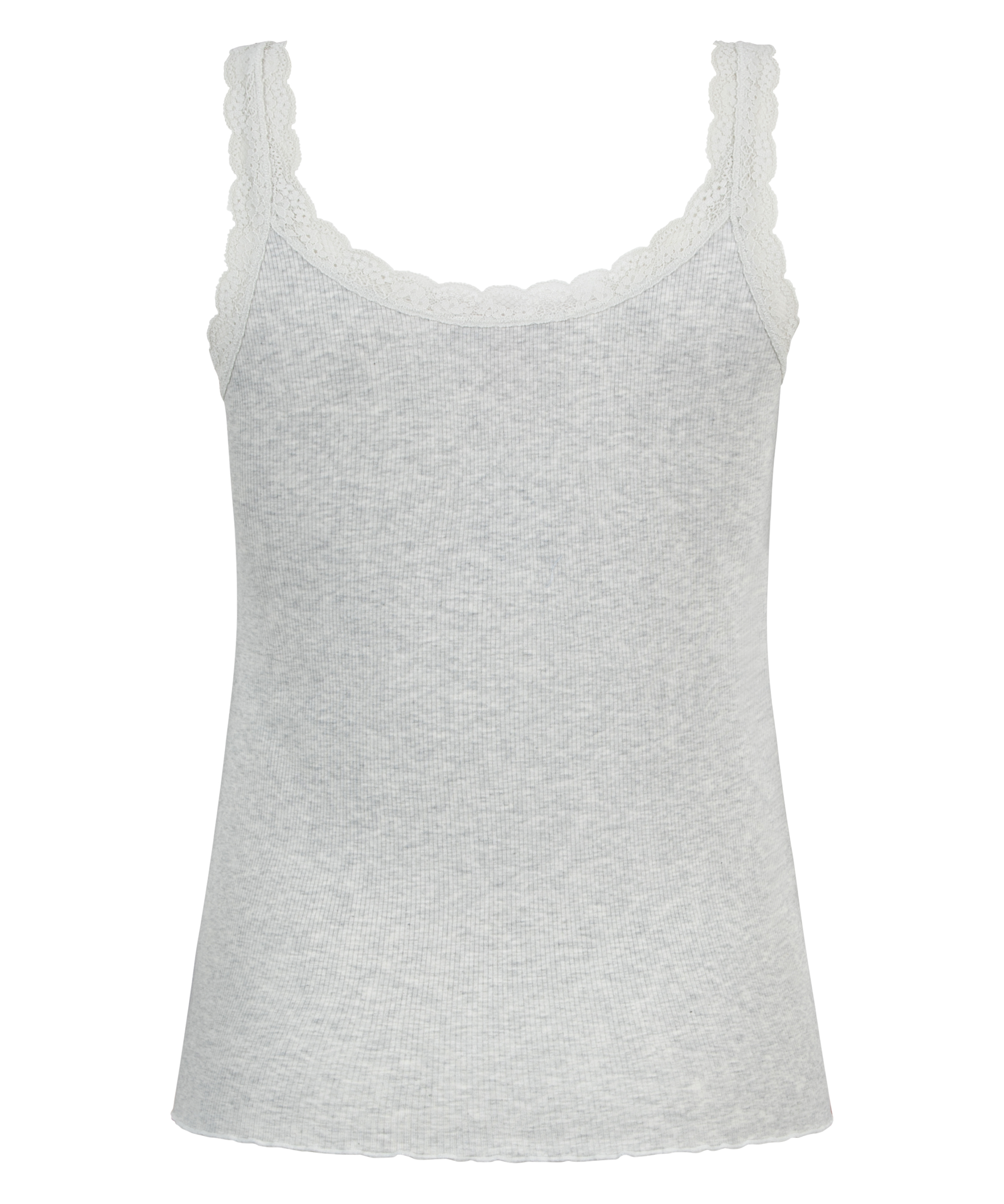 Ribbestrikket singlet med blonder, Beige, main