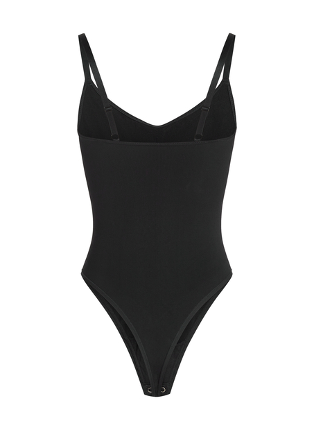 Sømløs body med høyt snitt, Svart