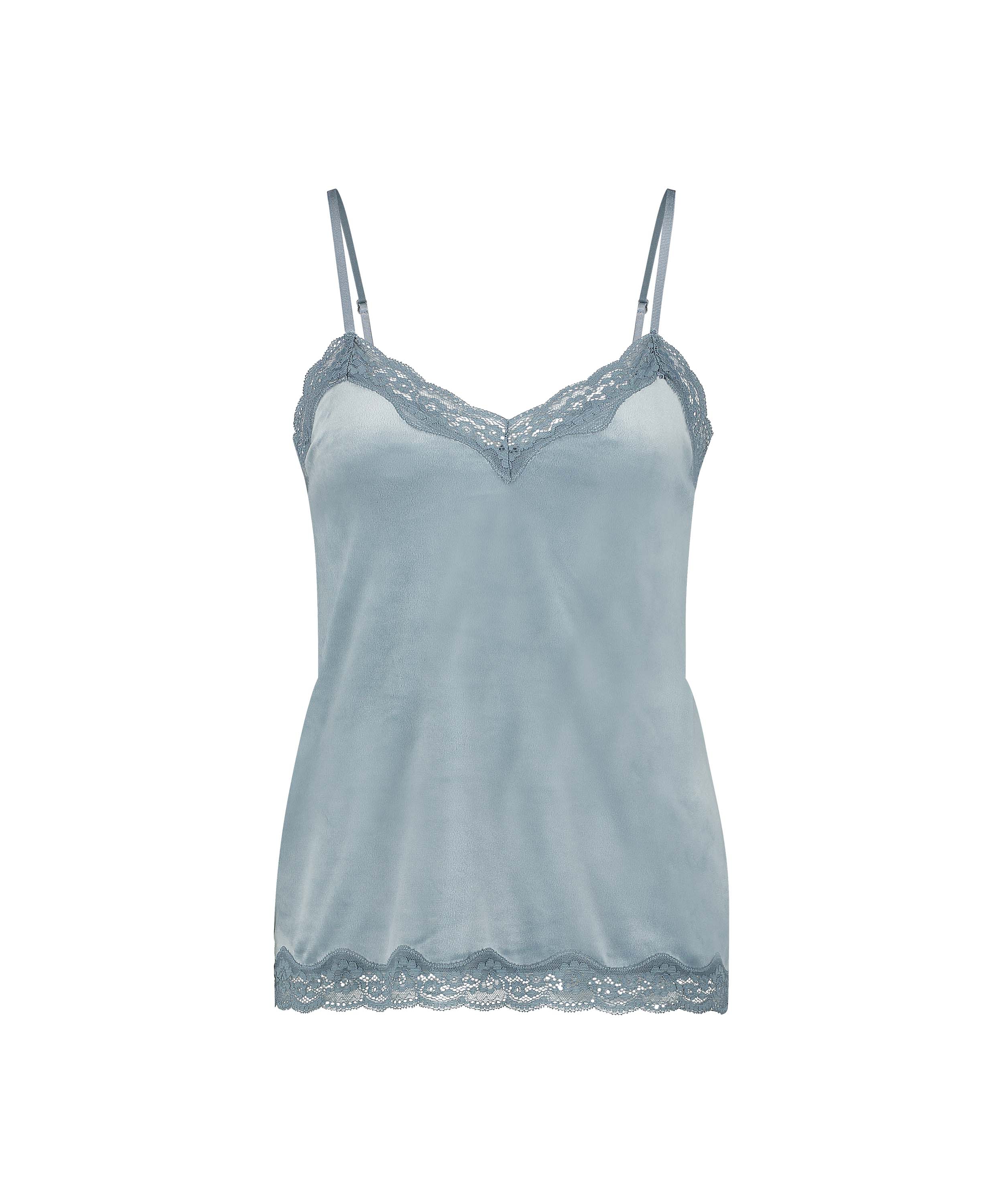 Cami-topp Velours Lace, Bl&aring;, main