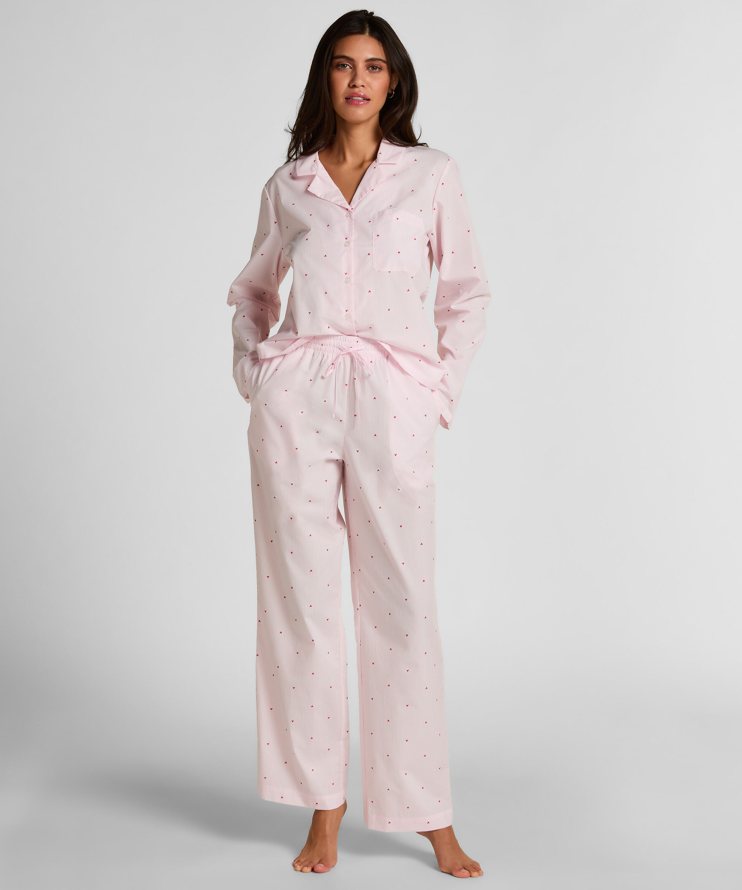 Pant Cotton Stripe Heart, Hvit
