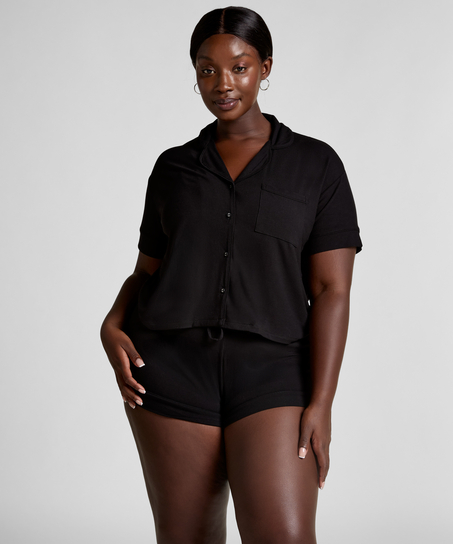 Shorts i ribbestrikket jersey – Basisplagg, Svart