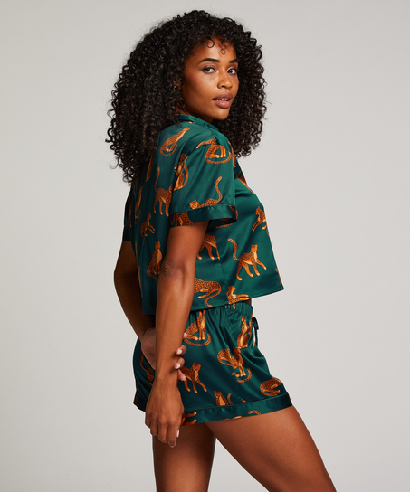 Kortermet jakke i sateng, Gr&oslash;nn