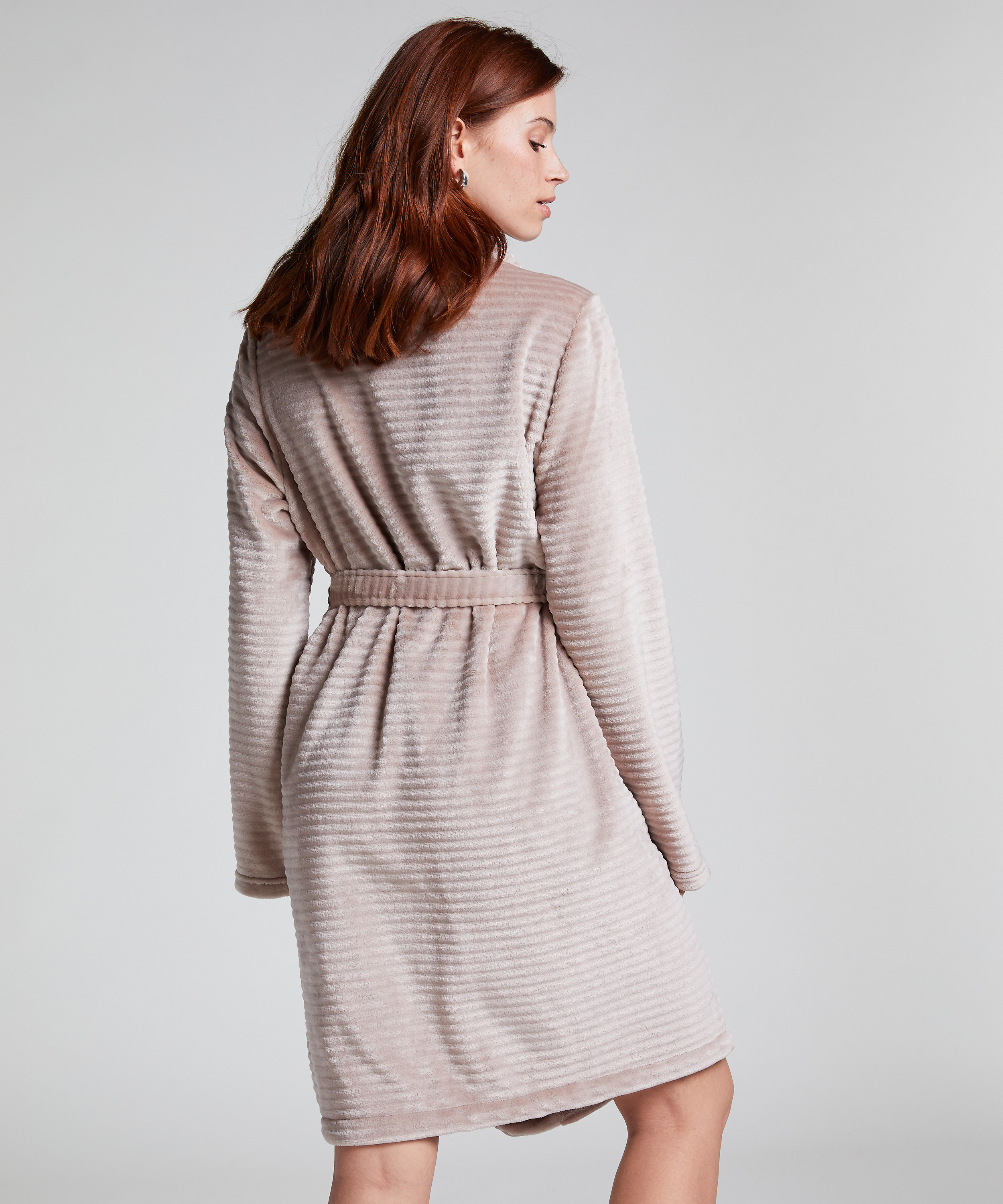 Fleece rib kort badek&aring;pe, Beige, main