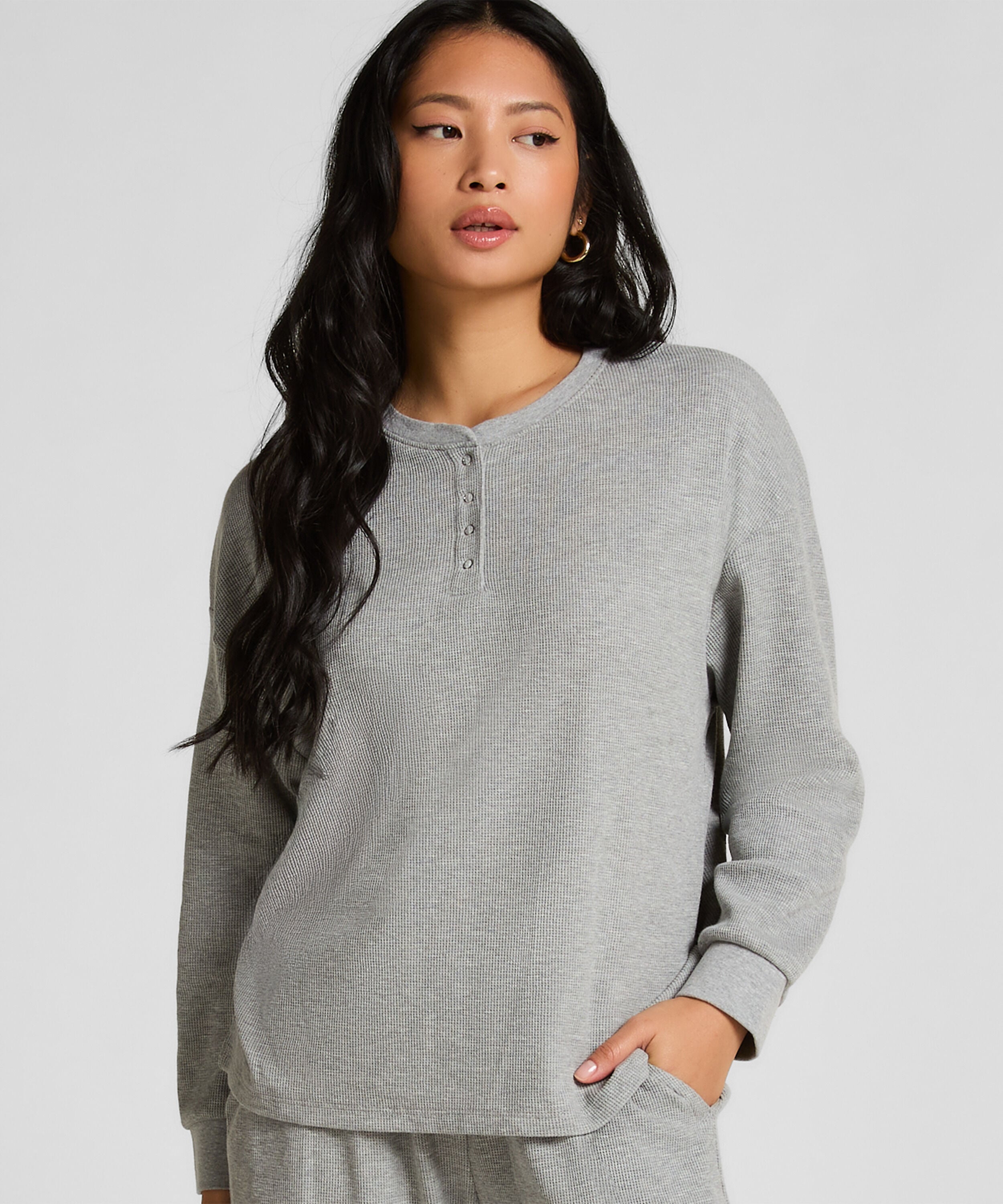 Topp Waffle Henley, Grå