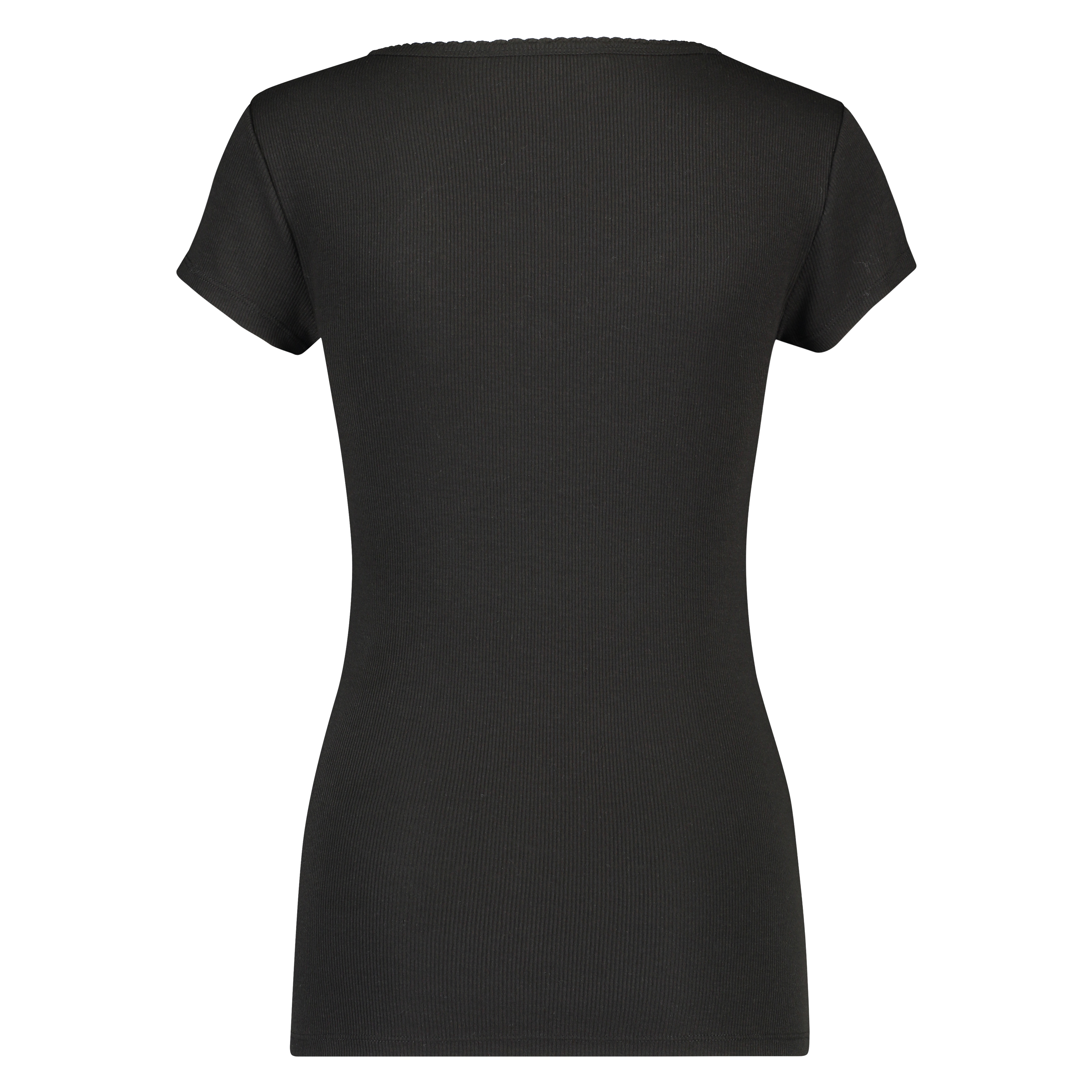 Ribbestrikket pysjamastopp med korte ermer., Svart, main